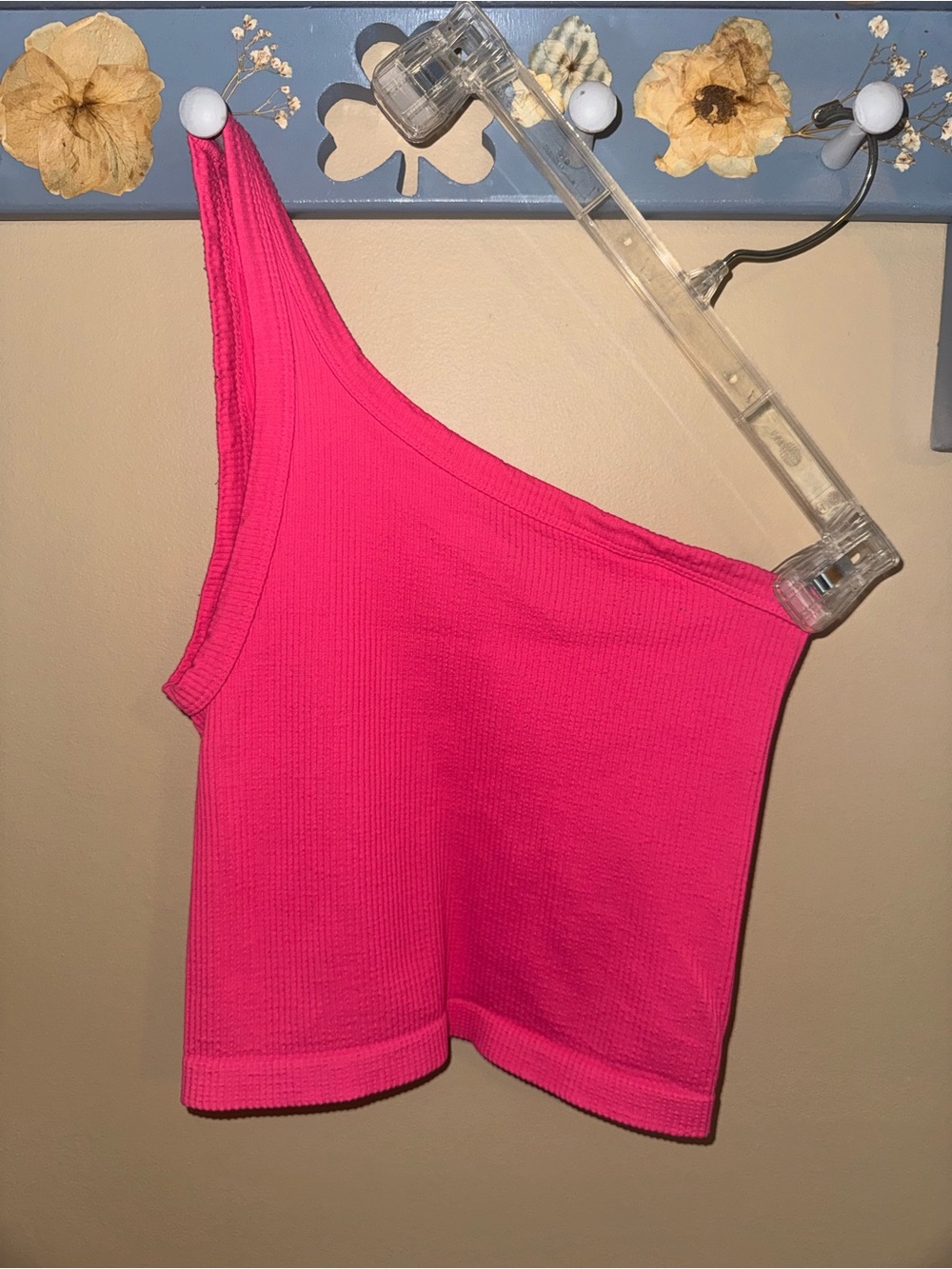 One shoulder pink top